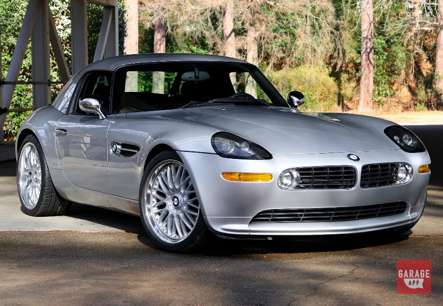 Full exterior view of a 2001 BMW Z8 finished in Titanium Silver Metallic, highlighting one of the most desirable BMW collector cars.