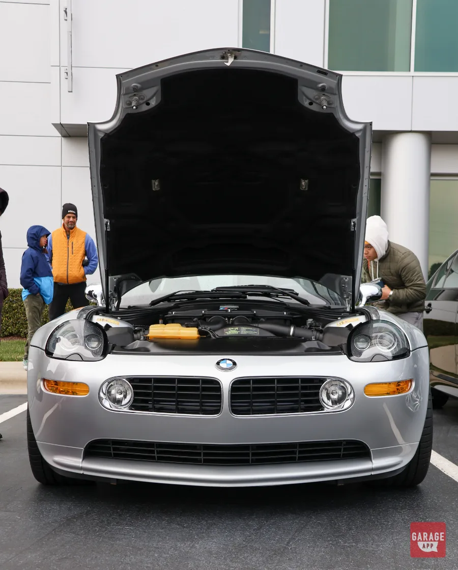 Engine bay of a 2001 BMW Z8 featuring the legendary naturally aspirated S62 V8 engine shared with the BMW E39 M5.