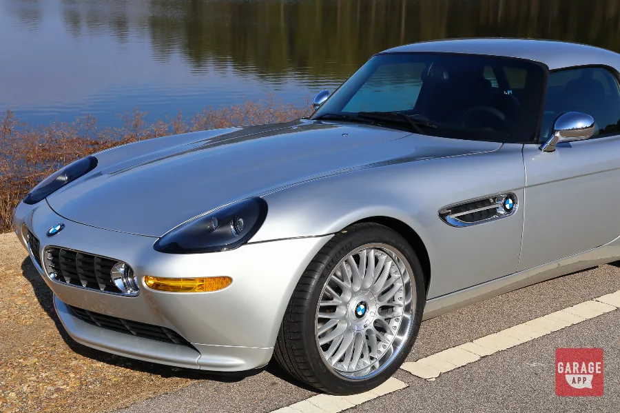 Front three-quarter view of a 2001 BMW Z8 finished in Titanium Silver Metallic, showcasing the iconic roadster inspired by the legendary BMW 507.