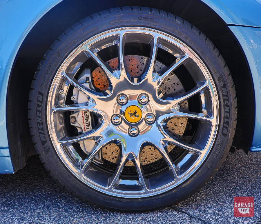 Ferrari 612 Scaglietti alloy wheel with carbon ceramic brake rotor and Michelin performance tire