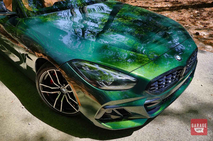 BMW Z4 M40i manual finished in San Remo Green photographed in natural light, highlighting the metallic paint and premium design.