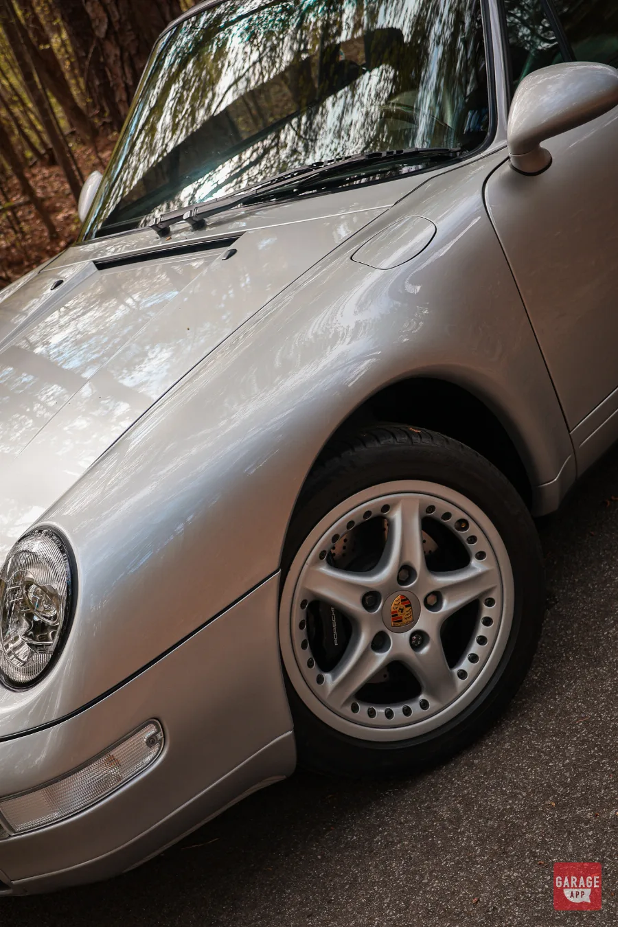Detail shot of the Porsche 993 Targa rear fender and wheel design.