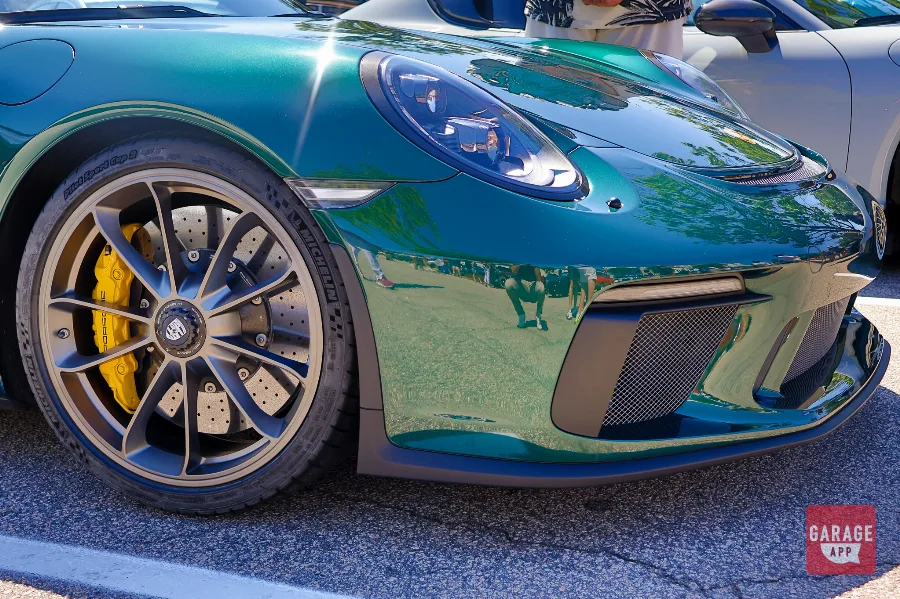Detail shot of the Porsche 911 Speedster's lightweight wheels and high-performance brake system.
