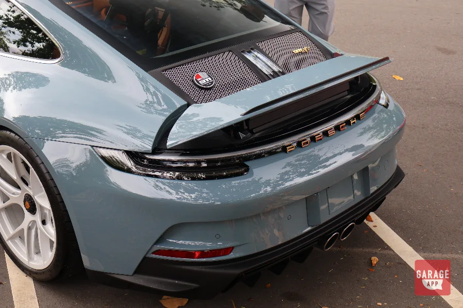 Porsche 911 S/T rear three-quarter view at car show