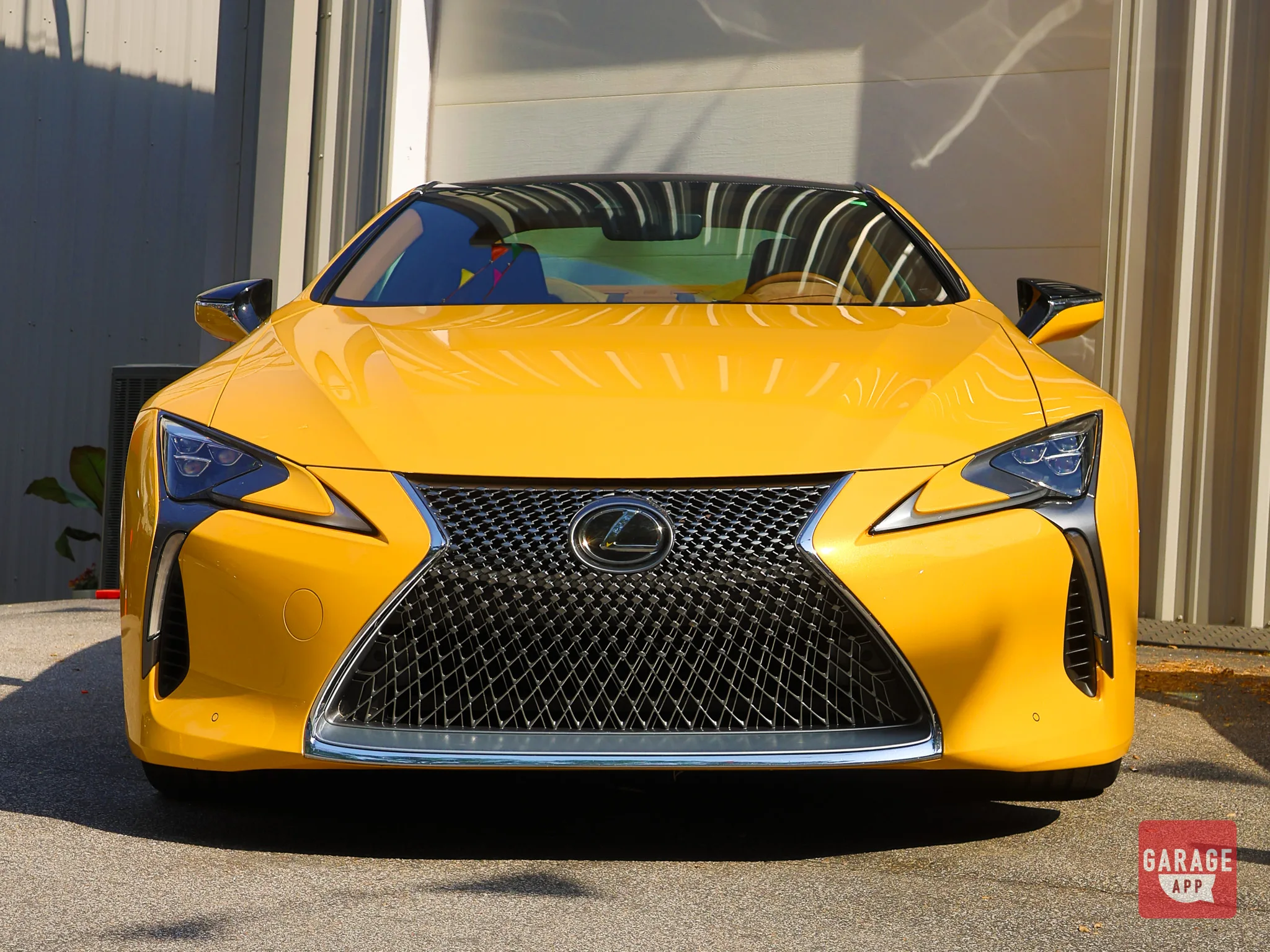 Front view of a Lexus LC 500 displaying the bold spindle grille and aggressive styling.