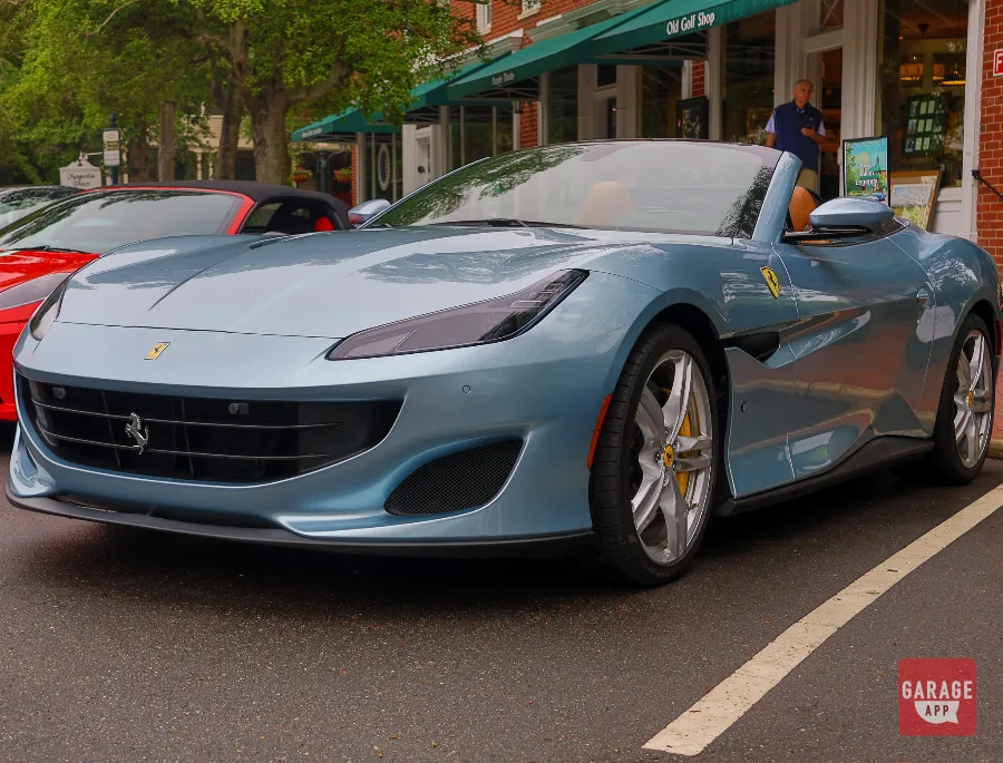 Front three-quarter view of a 2019 Ferrari Portofino twin turbo V8