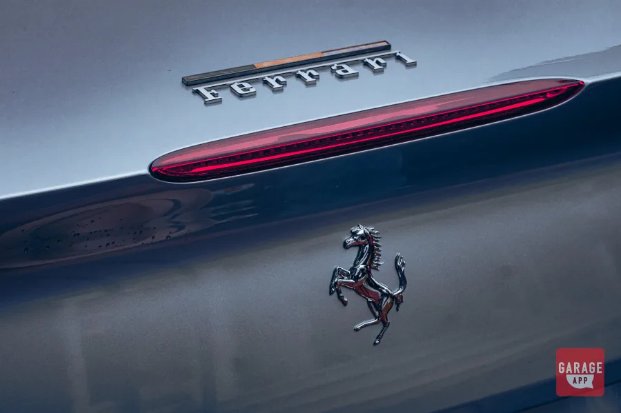 Ferrari script lettering on the rear of a 2019 Ferrari Portofino