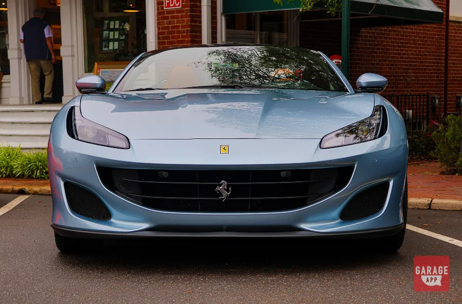 Low-angle shot of a 2019 Ferrari Portofino