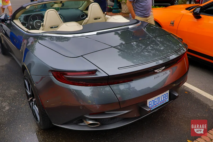 Aston Martin DB11 Volante rear convertible top down view