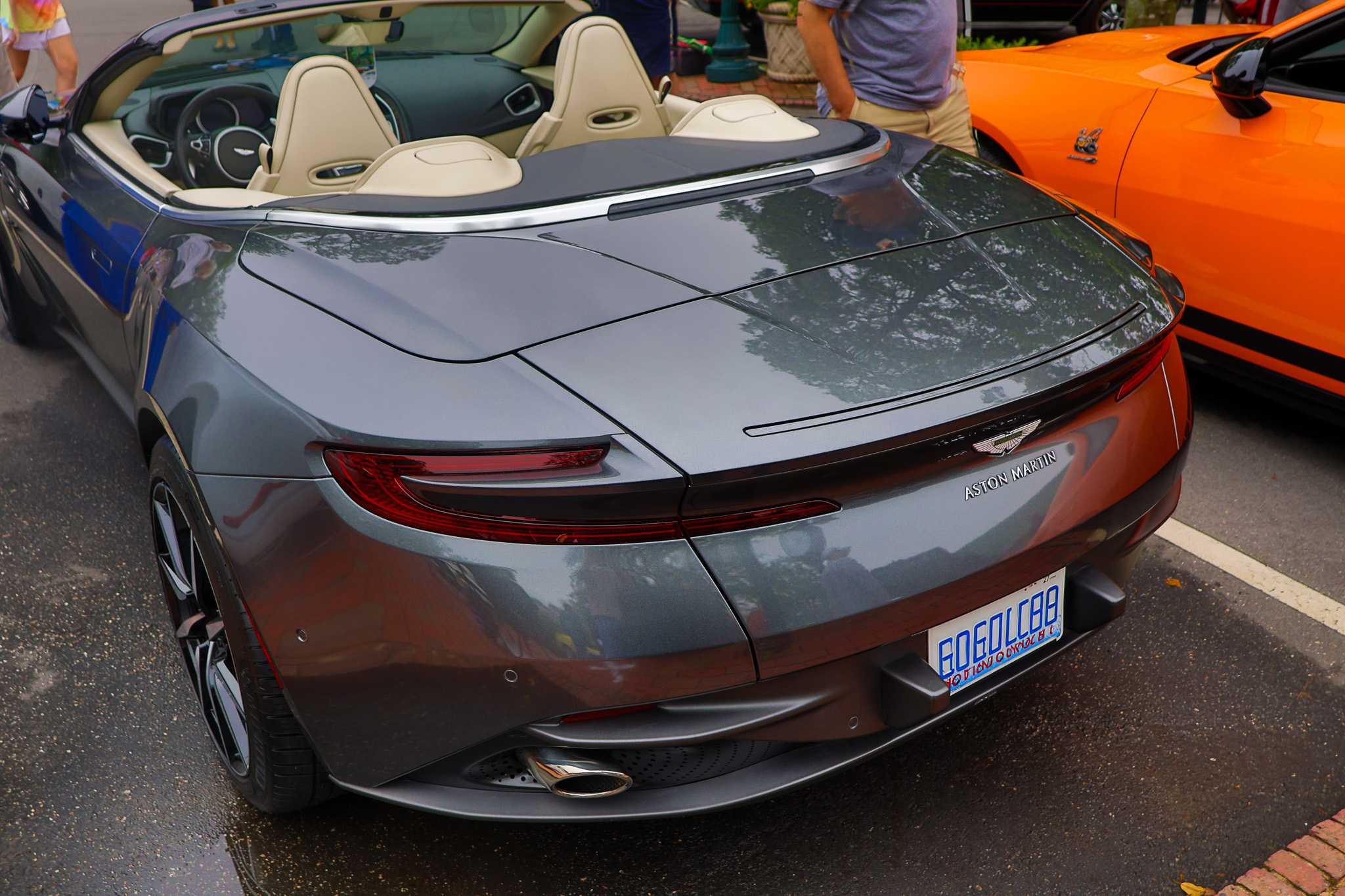 Aston Martin DB11 Volante rear convertible top down view