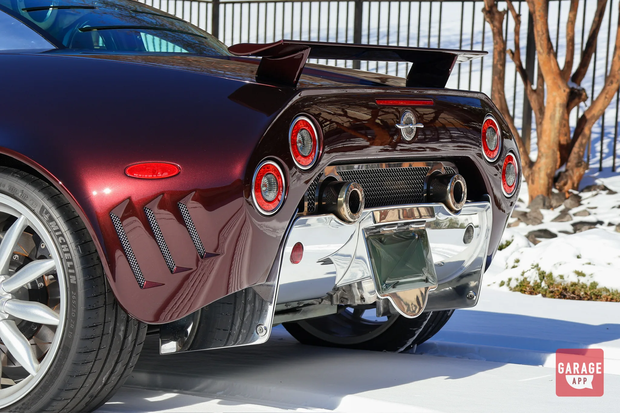 Spyker #206 rear detail in snow