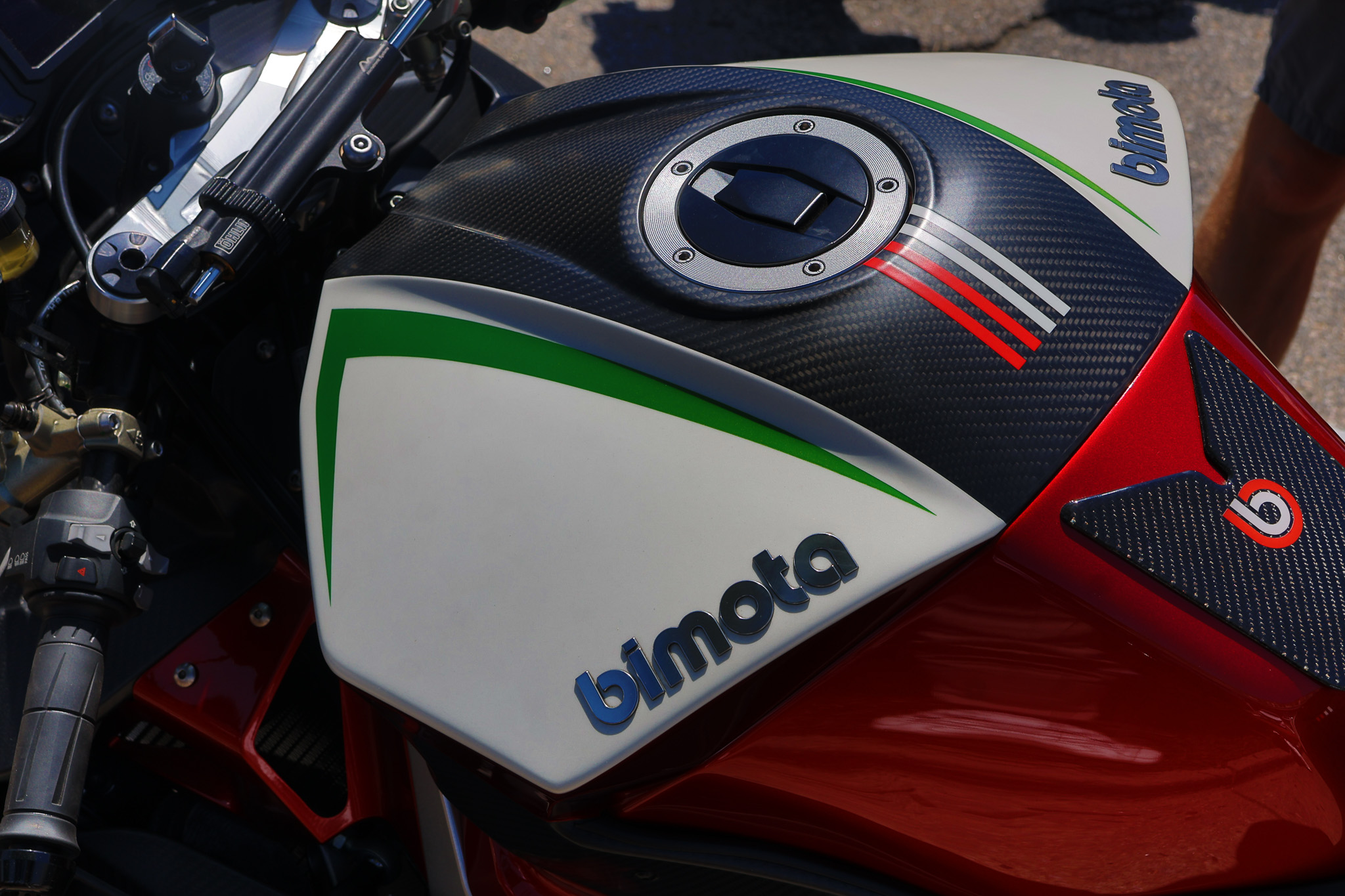 Bimota Tesi H2 fuel tank logo Italian flag stripes