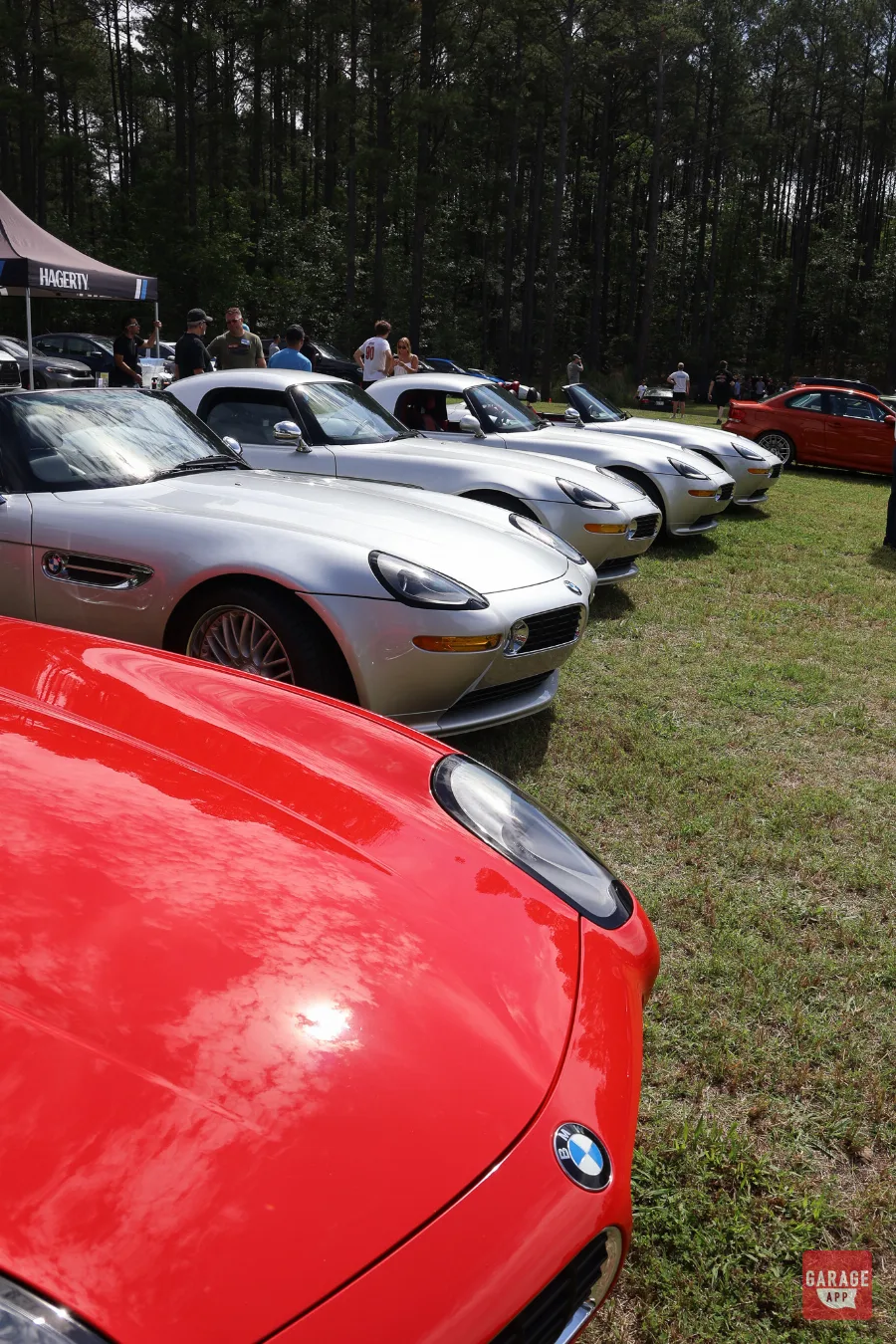 Lineup of silver BMW Z8 roadsters at Silver Horse Garage during Europäisch.