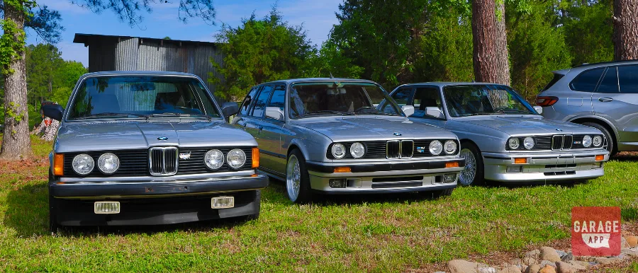 Rows of classic and modern BMW models displayed during a BMW enthusiast event with owners and spectators.