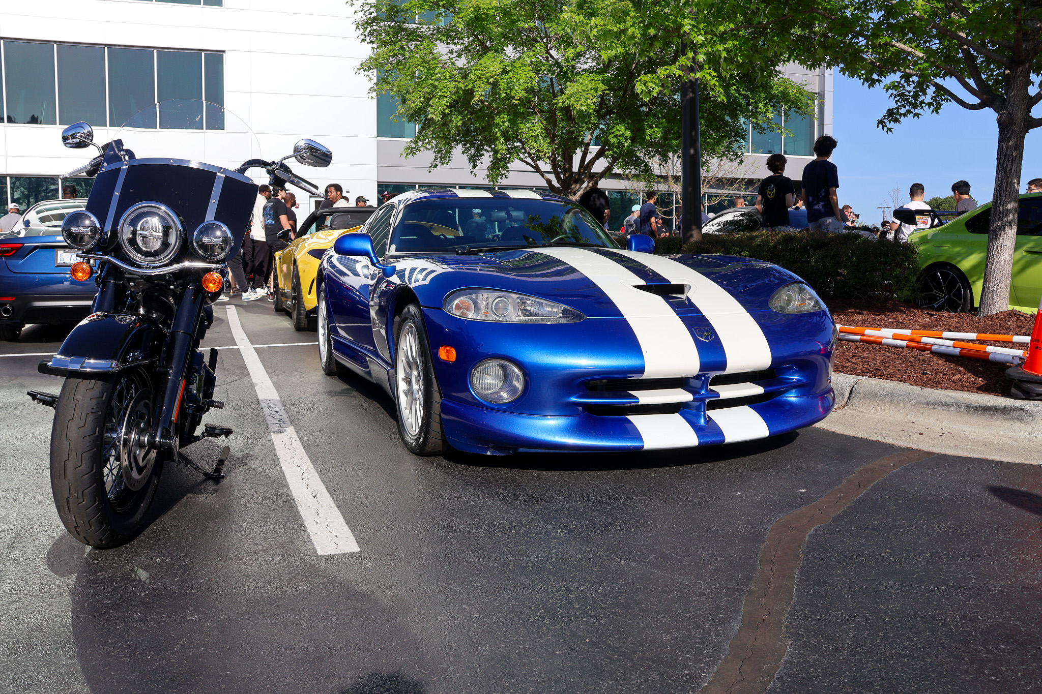 Blue Dodge Viper white stripes front quarter Cars and Coffee