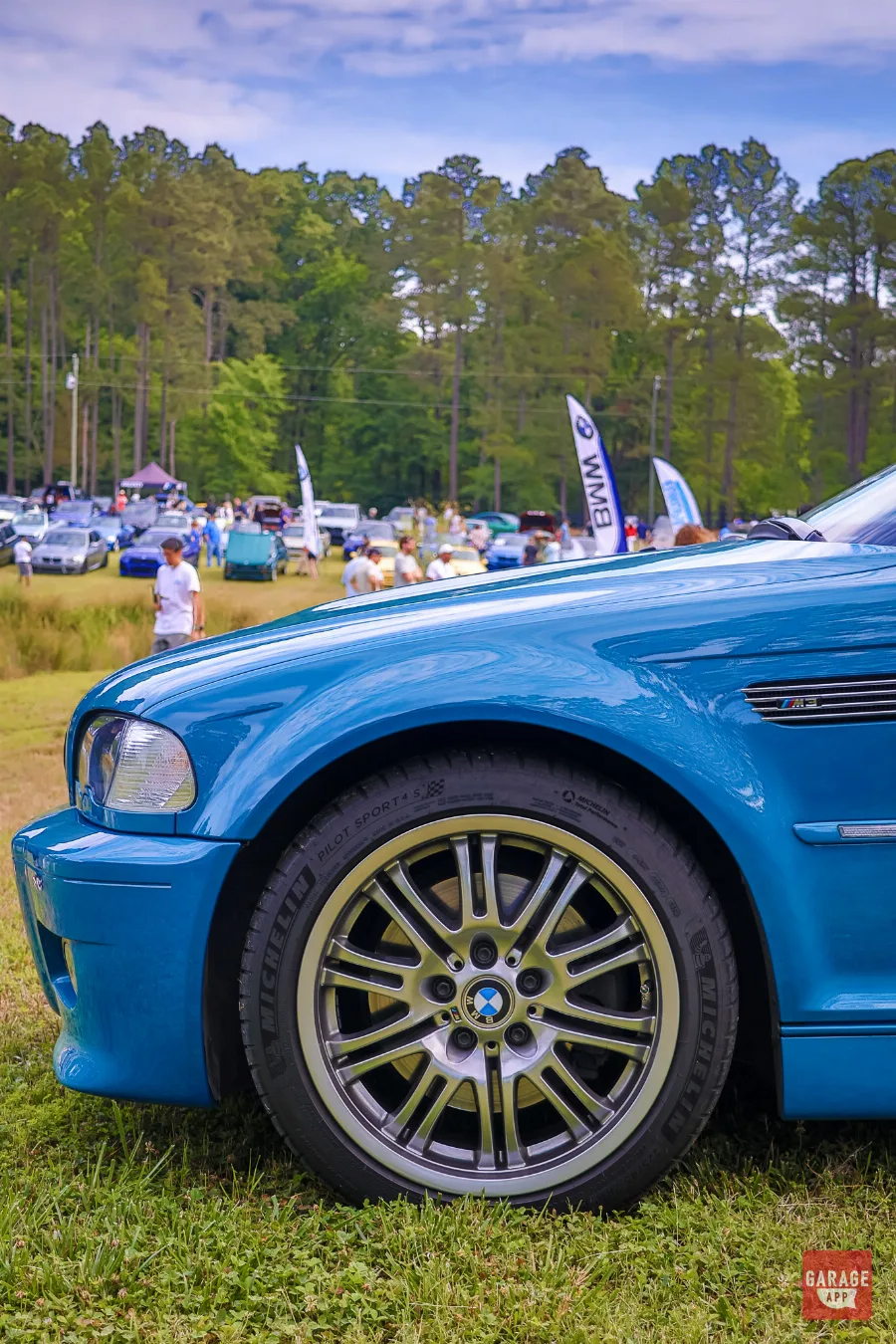 Side profile of a Laguna Seca Blue BMW E46 M3 highlighting the timeless proportions of BMW's legendary sports coupe.