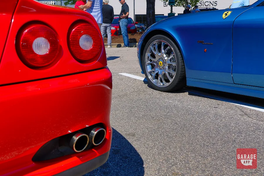 Ferrari 550 Maranello red taillight and Ferrari 612 Scaglietti blue wheel detail