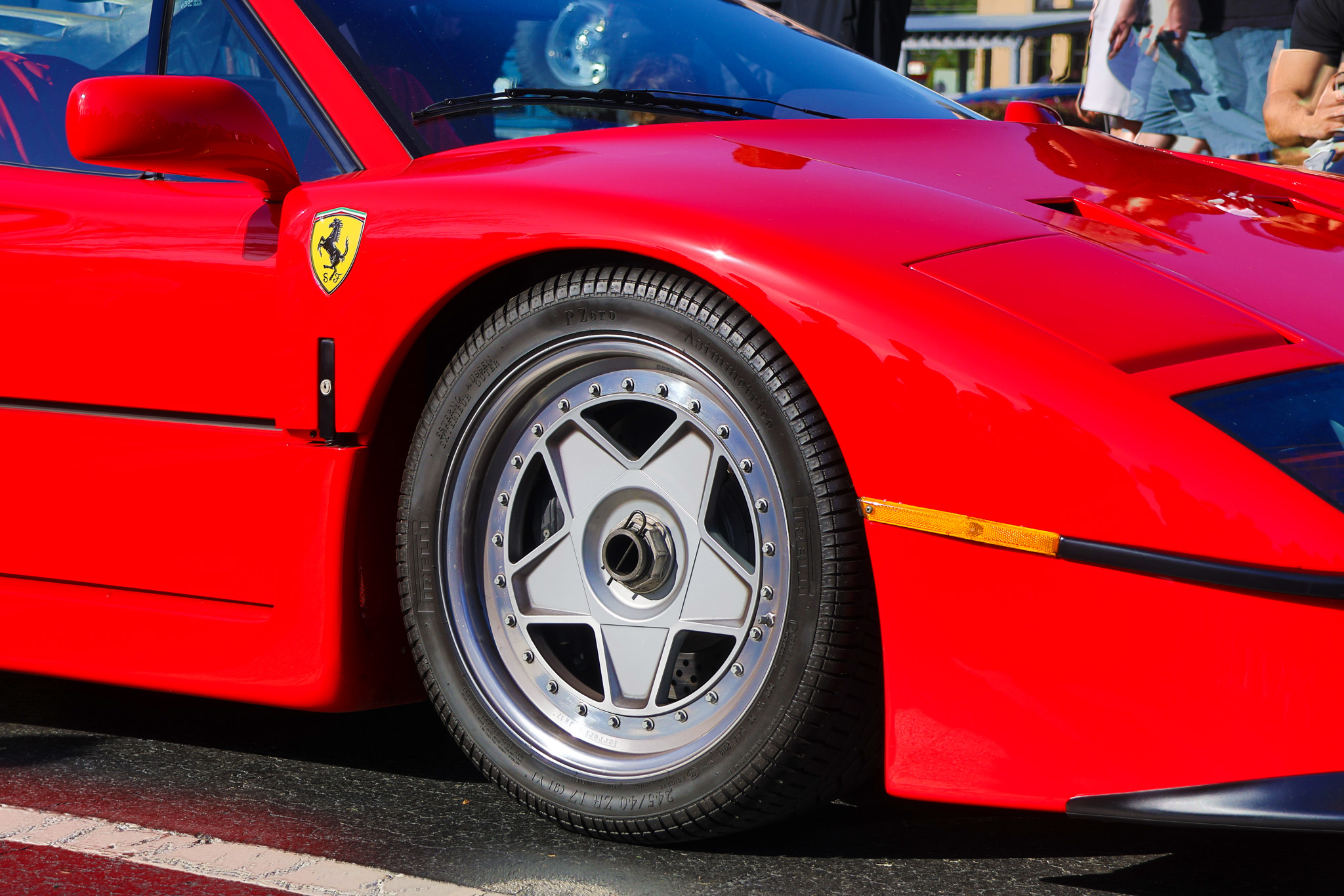Ferrari F40 front wheel and Pirelli P Zero tire closeup