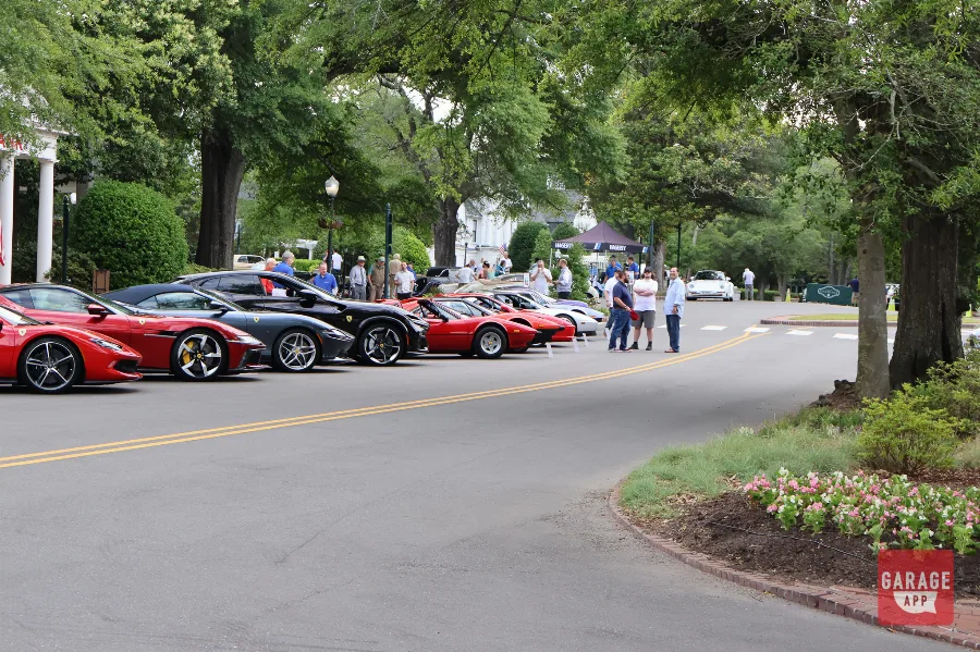 Ferrari supercar lineup wide view Pinehurst Sandhills Motoring Expo NC