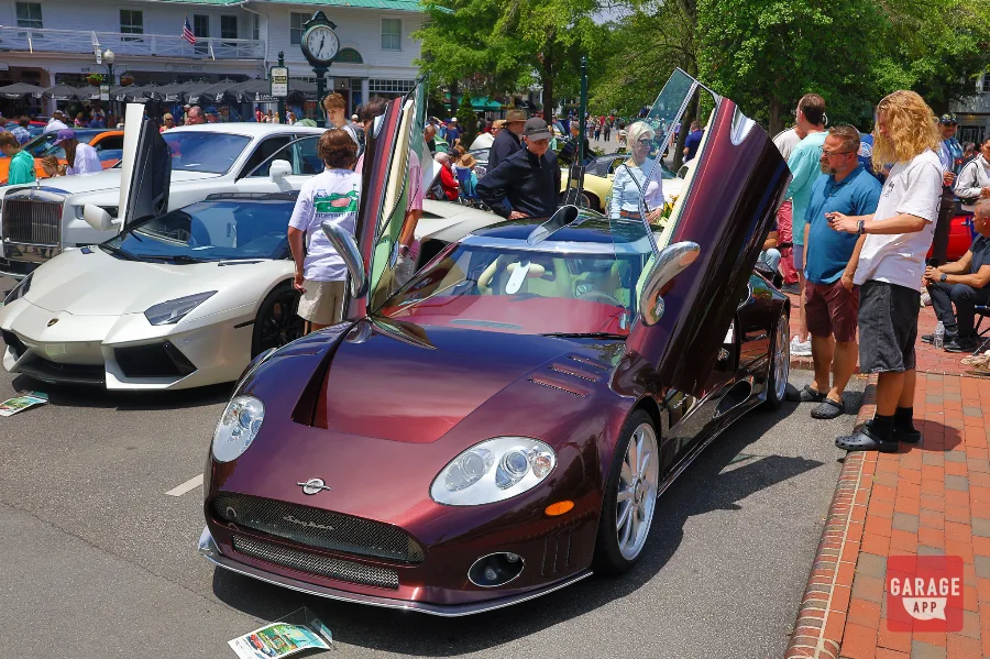 Madeira Red Spyker C8 doors up Lamborghini Aventador Sandhills Expo