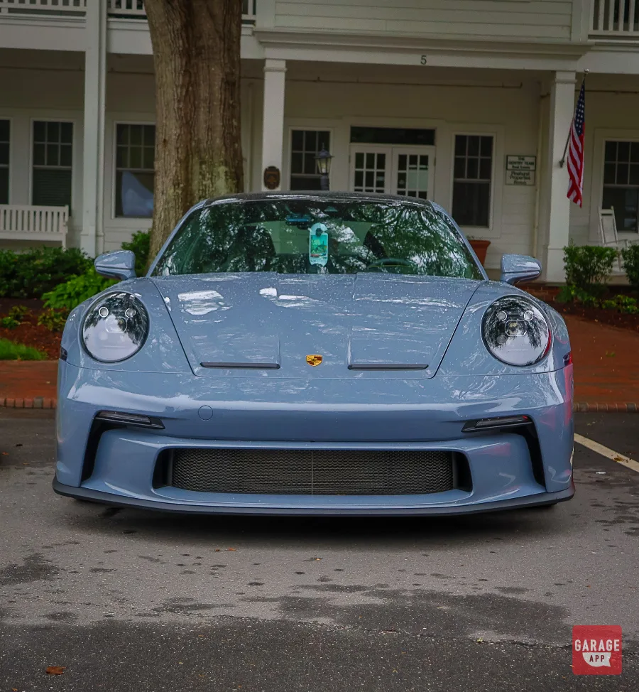 Porsche GT3 Touring front fascia close-up outside Pinehurst Resort North Carolina