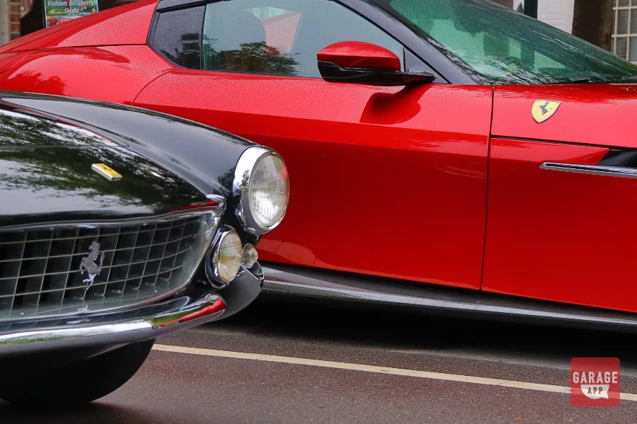 Red Ferrari classic black Ferrari close-up at Sandhills Motoring Expo