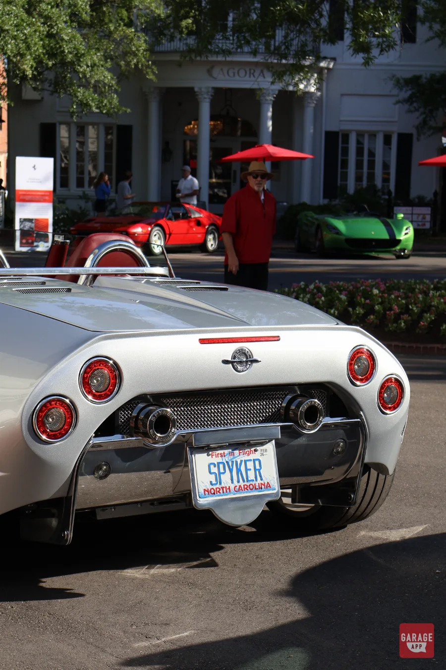 Silver Spyker C8 rear view license plate at Sandhills Motoring Expo