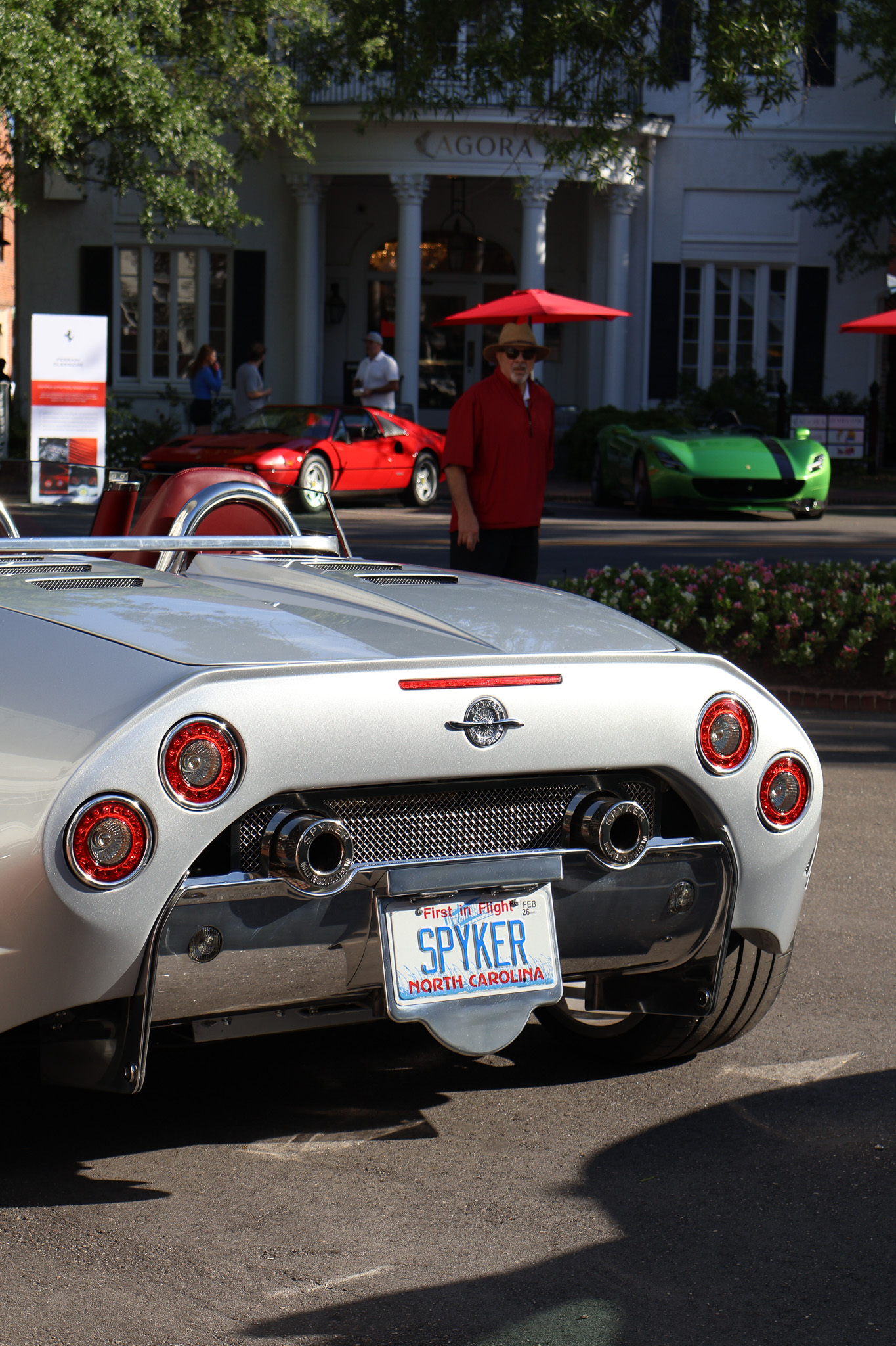 Silver Spyker C8 rear view license plate at Sandhills Motoring Expo