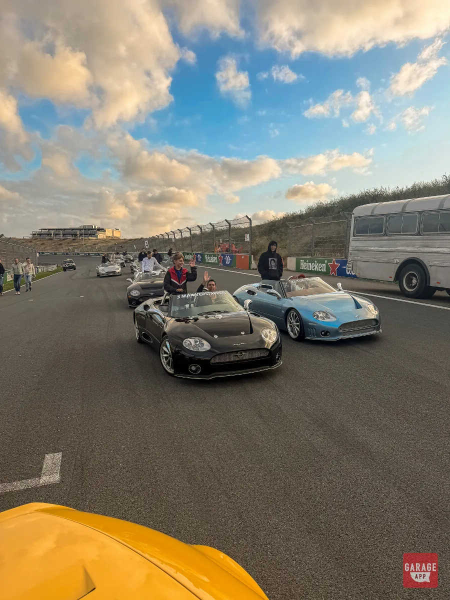 Black Spyker C8 with Max Verstappen name card during Zandvoort parade lap